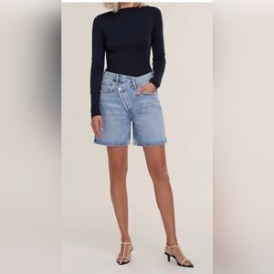 Agolde Criss Cross Denim Shorts in Momentum